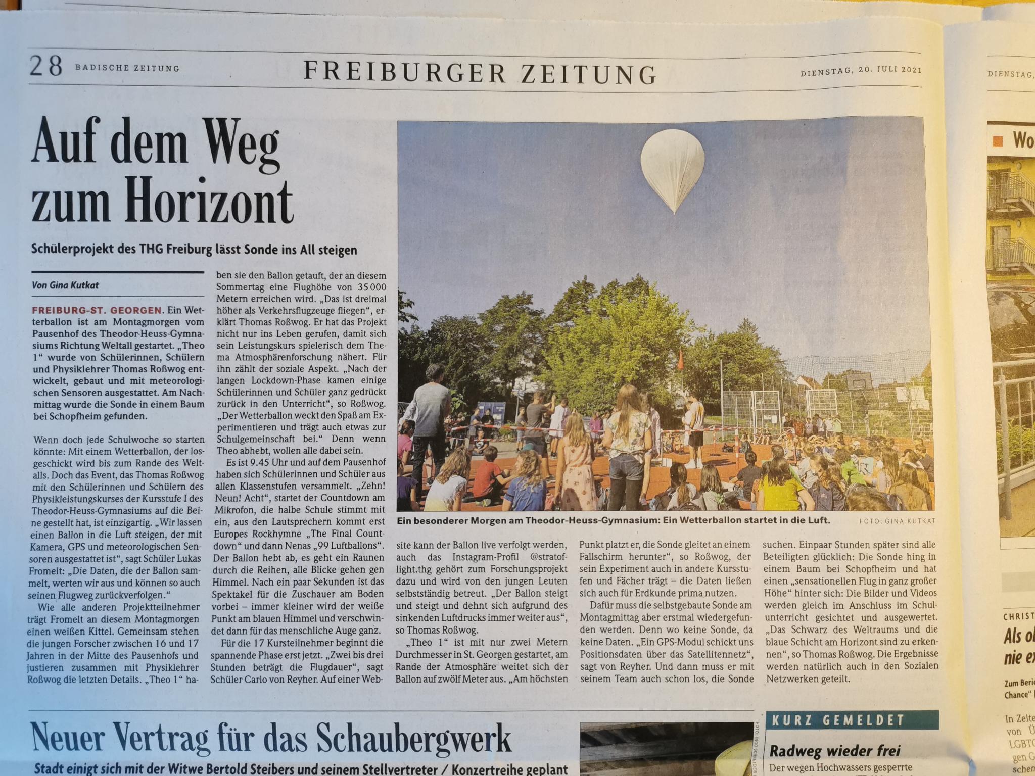 Zeitungsartikel BZ Stratoflight
